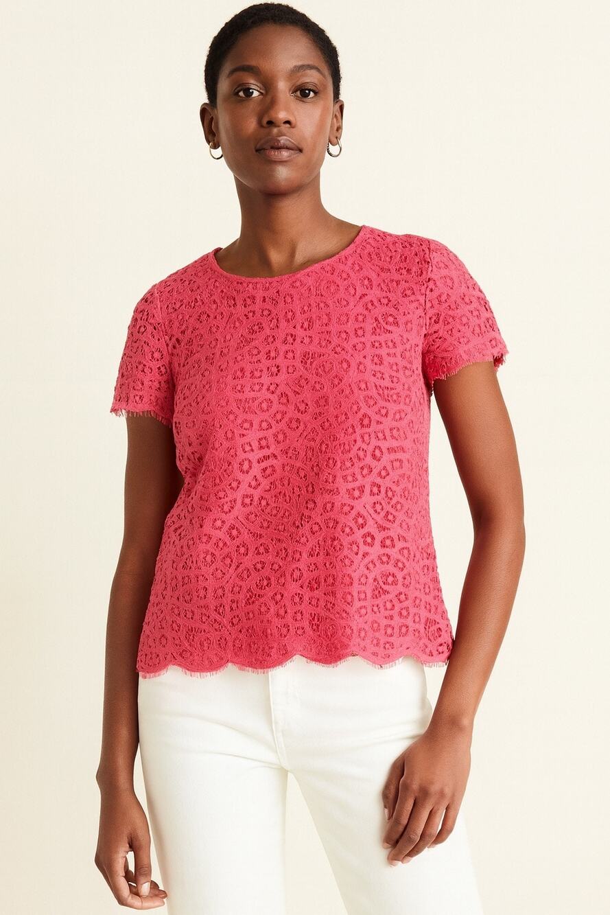 J.Crew Hot Pink Raindrop Lace Top Size 8